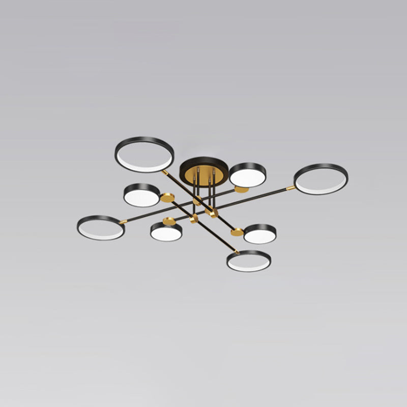 Lustre à anneau en métal moderniste avec cordon de suspension - Idéal pour le salon