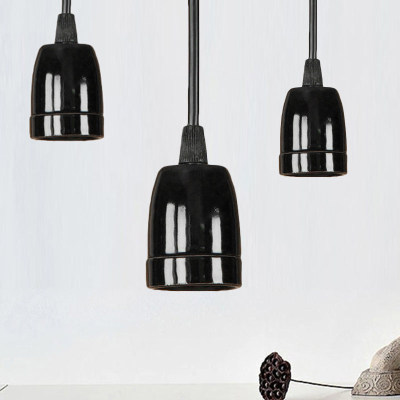 Retro Style 1-Head Mini Pendant Light: Adjustable Cord Black/Red Ceramic Ceiling Hanging