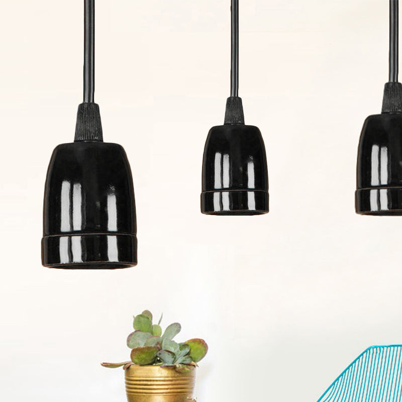 Retro Style Mini Hanging Pendant Light - Adjustable Cord, Black/Red Ceramic Ceiling Fixture