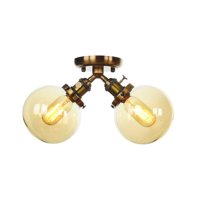 Plafonnier semi-encastré de style campagnard - Métal et verre avec deux têtes en noir/bronze