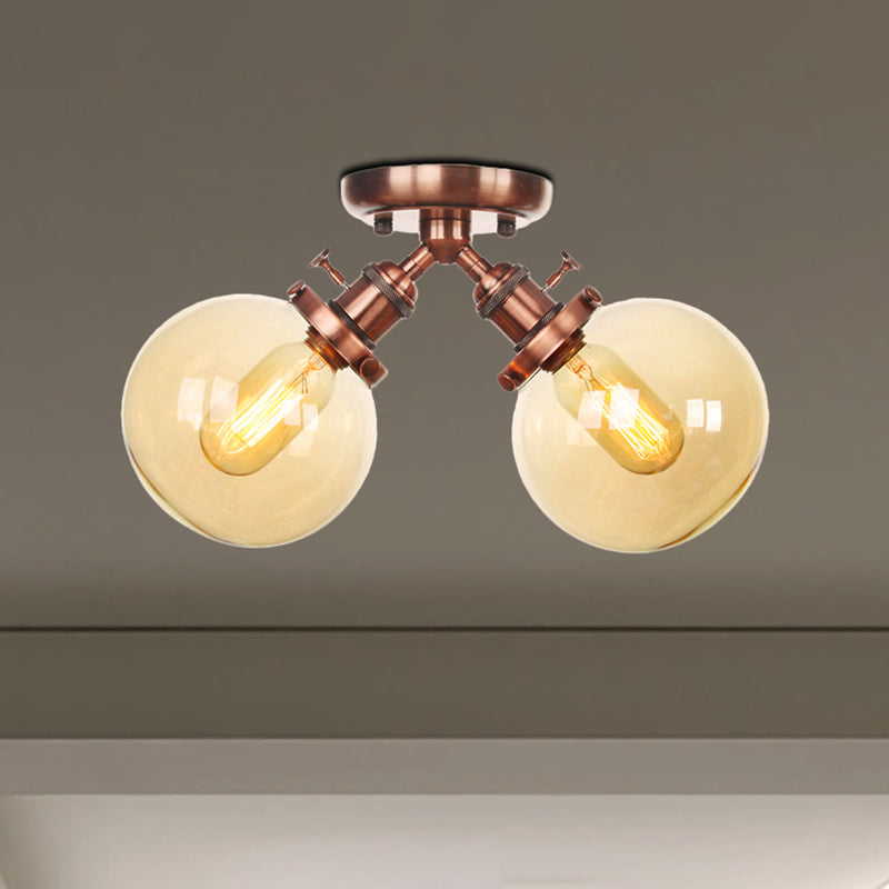 Plafonnier semi-encastré de style campagnard - Métal et verre avec deux têtes en noir/bronze