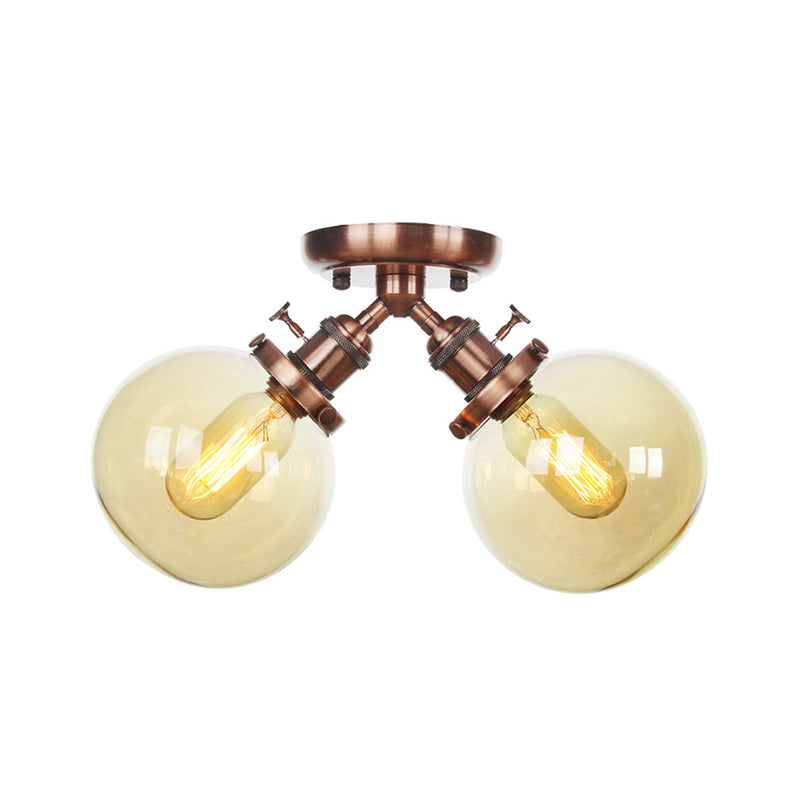 Plafonnier semi-encastré de style campagnard - Métal et verre avec deux têtes en noir/bronze