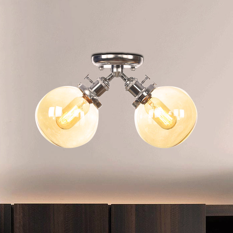 Plafonnier semi-encastré de style campagnard - Métal et verre avec deux têtes en noir/bronze