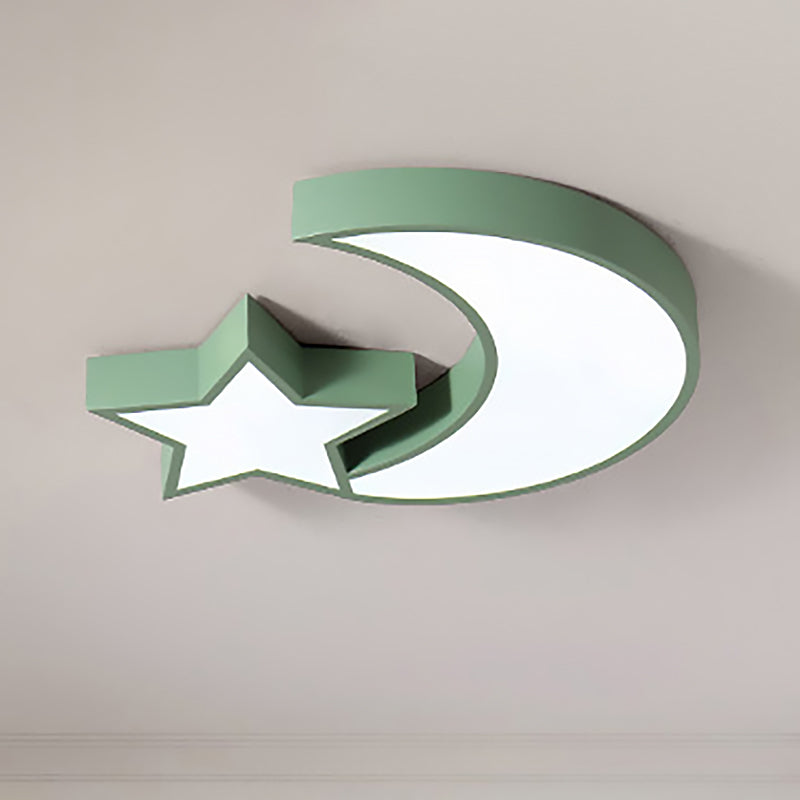Kid's Bedroom LED Ceiling Lamp - Metal Acrylic Flush Mount Light with Star & Moon Design