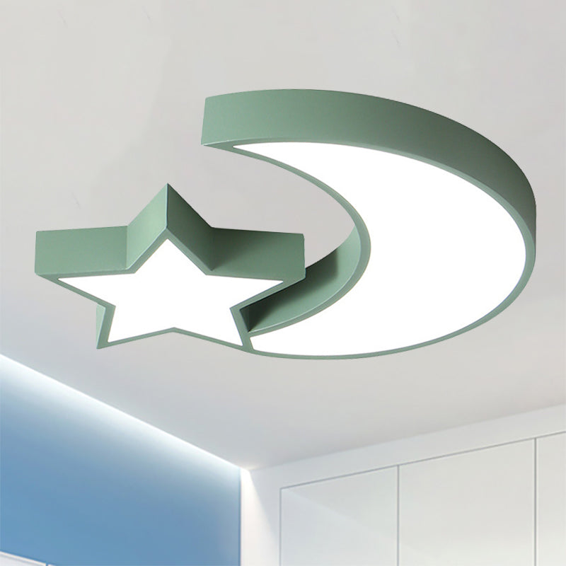 Kid's Bedroom LED Ceiling Lamp - Metal Acrylic Flush Mount Light with Star & Moon Design