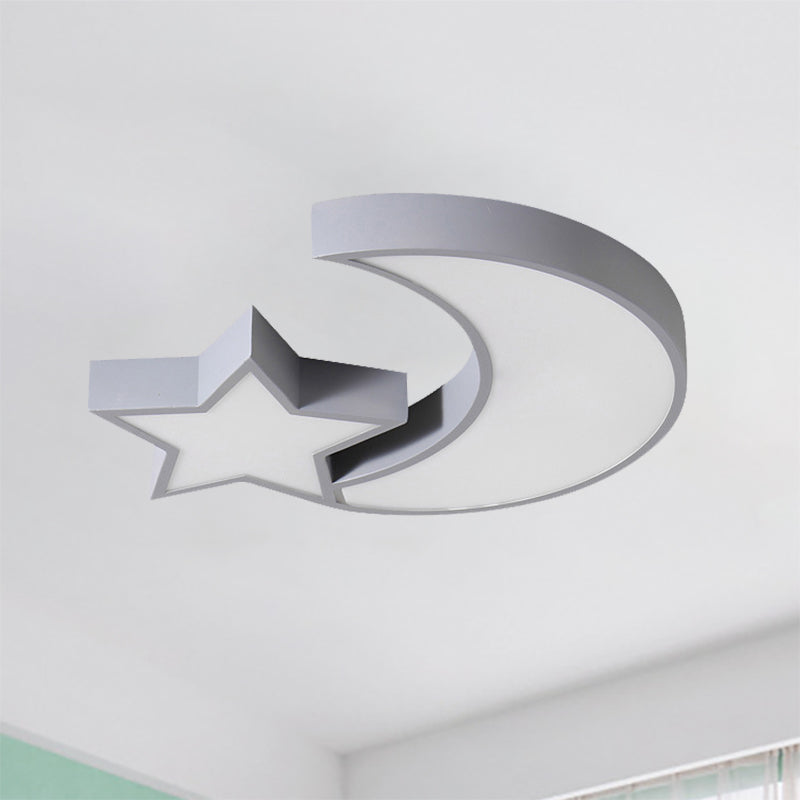 Kid's Bedroom LED Ceiling Lamp - Metal Acrylic Flush Mount Light with Star & Moon Design