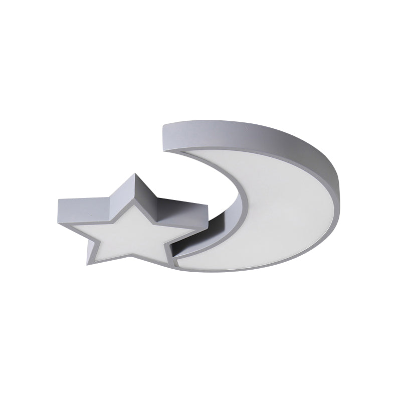 Kid's Bedroom LED Ceiling Lamp - Metal Acrylic Flush Mount Light with Star & Moon Design