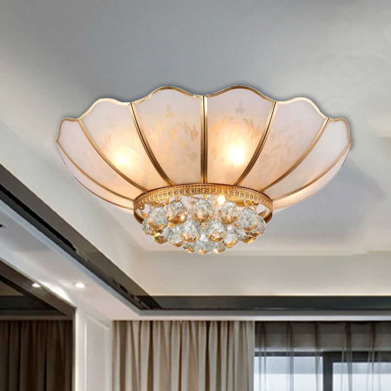 Traditional Gold Flared Flush Mount Ceiling Light with Crystal Accent, 6 Lights and Beveled Glass Shade