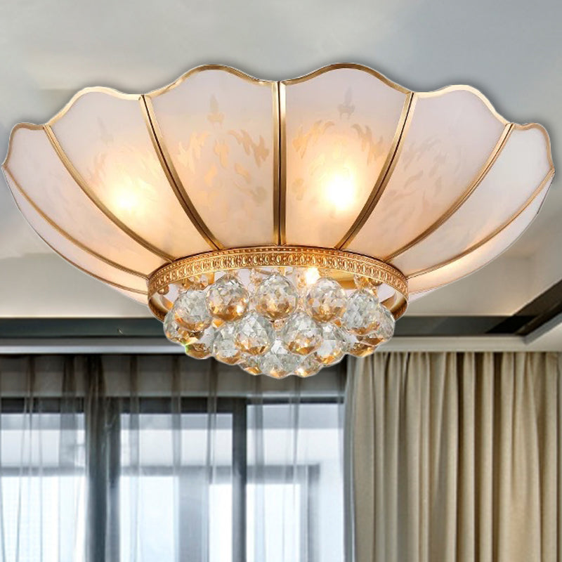 Traditional Gold Flared Flush Mount Ceiling Light with Crystal Accent, 6 Lights and Beveled Glass Shade