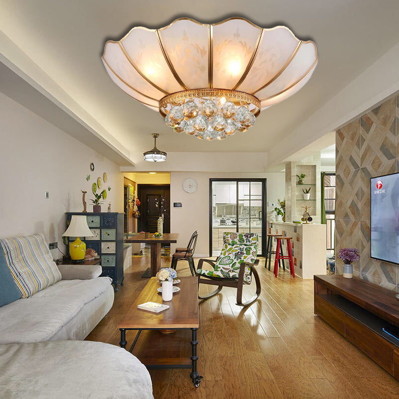 Traditional Gold Flared Flush Mount Ceiling Light with Crystal Accent, 6 Lights and Beveled Glass Shade