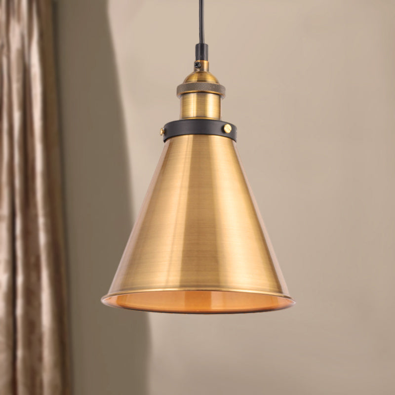 Barn Shade Metal Suspension Light - Industrial Style, Adjustable Hanging Ceiling Light with Brass Finish