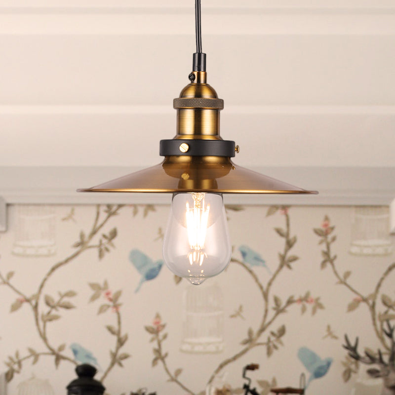 Barn Shade Metal Suspension Light - Industrial Style, Adjustable Hanging Ceiling Light with Brass Finish
