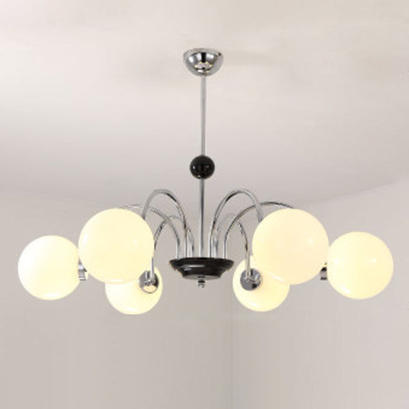 Modern White Glass Globe Chandelier For Bedroom Lighting 8 / Silver
