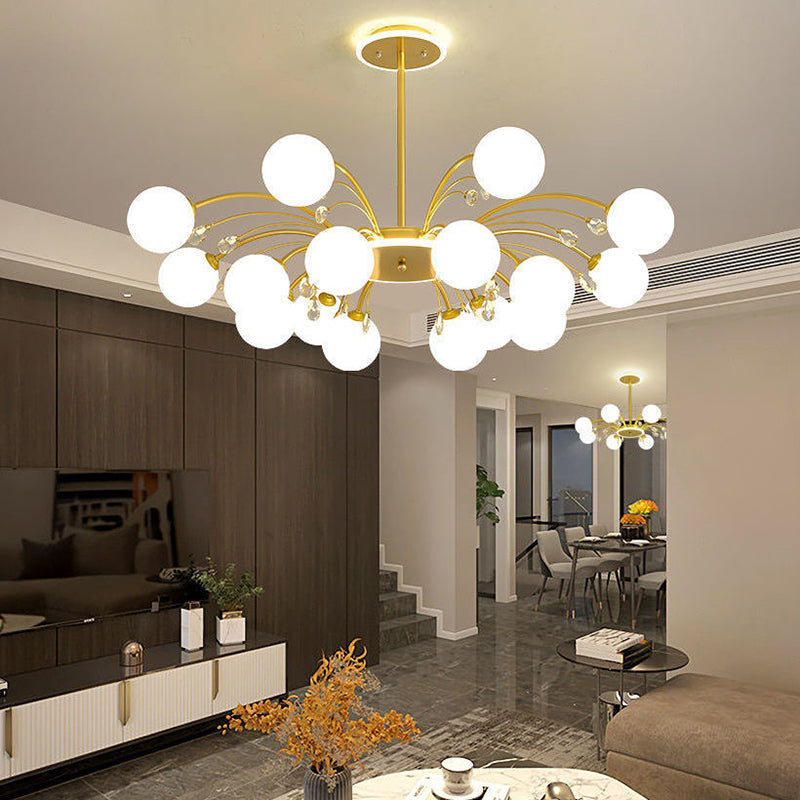 Modern Milk Glass Spherical Chandelier - Stylish Hanging Ceiling Lights for Living Room