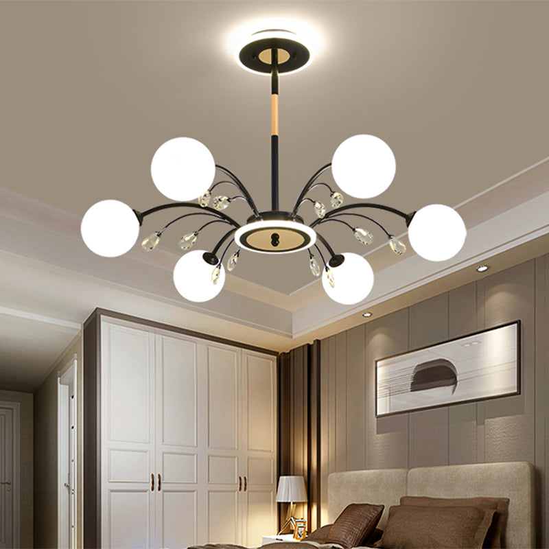 Modern Milk Glass Spherical Chandelier For Living Room Ceiling 6 / Black