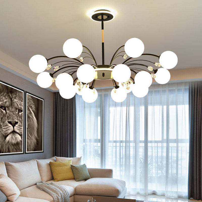 Modern Milk Glass Spherical Chandelier For Living Room Ceiling