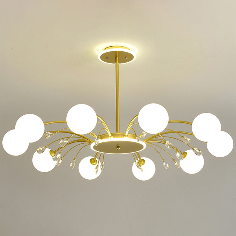 Modern Milk Glass Spherical Chandelier For Living Room Ceiling 10 / Gold