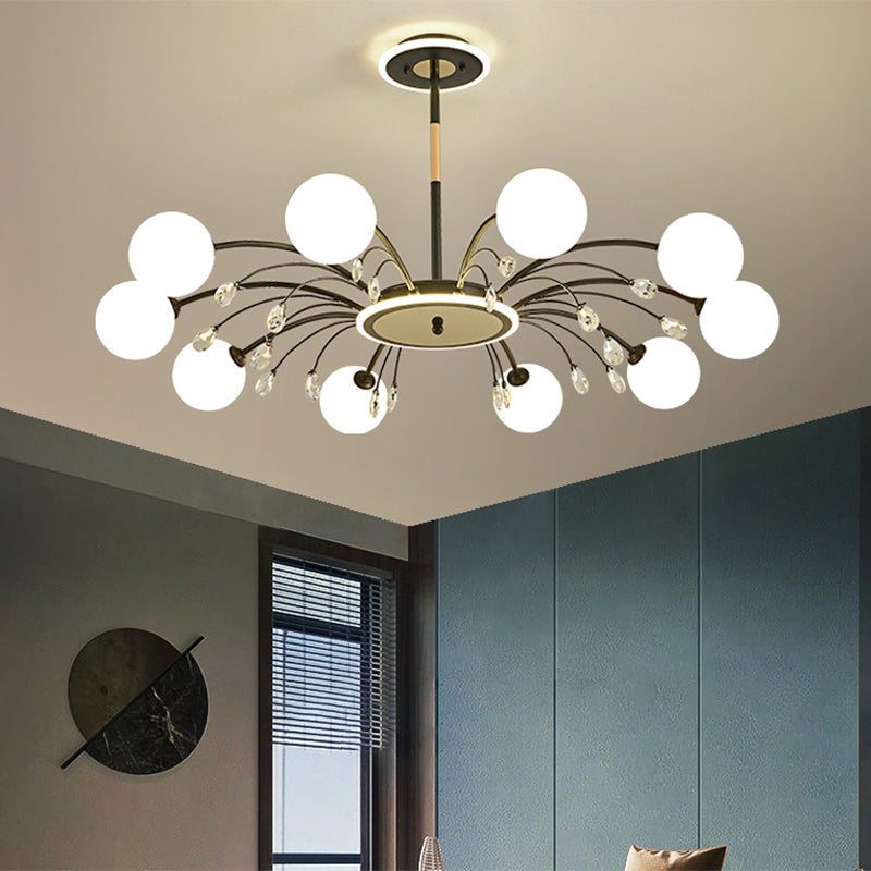Modern Milk Glass Spherical Chandelier For Living Room Ceiling 10 / Black
