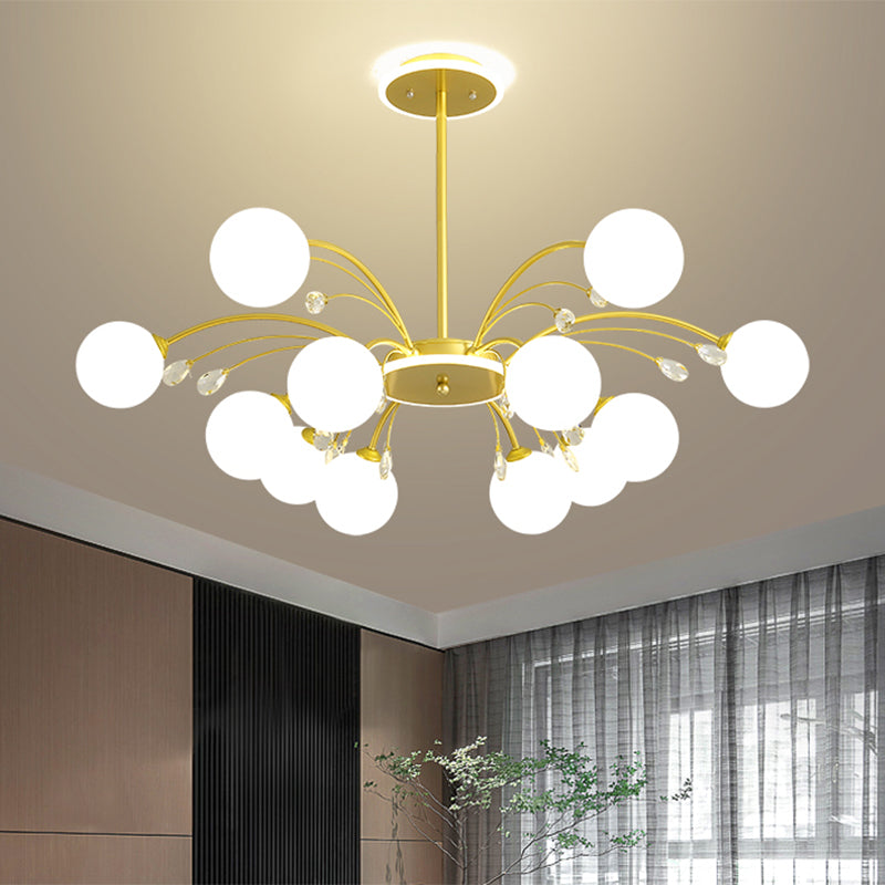 Modern Milk Glass Spherical Chandelier For Living Room Ceiling 12 / Gold