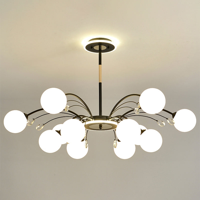 Modern Milk Glass Spherical Chandelier For Living Room Ceiling 12 / Black