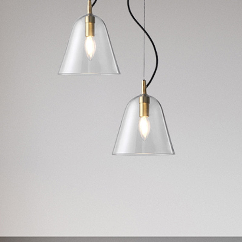 Modern Clear Glass Bell Pendant Light - Brass Finish, 1 Head Bathroom Hanging Lamp Kit