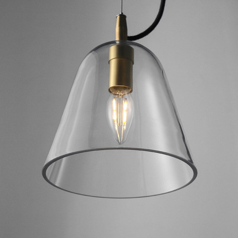 Modern Clear Glass Bell Pendant Light - Brass Finish, 1 Head Bathroom Hanging Lamp Kit