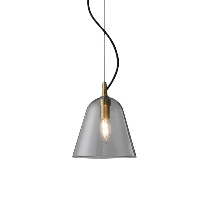 Brass Bell Pendant Light: Postmodern Clear Glass 1-Head Bathroom Hanging Lamp Kit