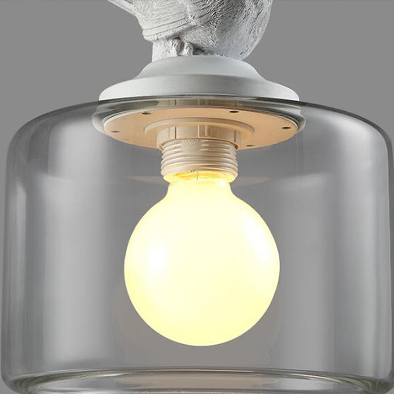 Clear Glass Drum Pendant Light Fixture with Contemporary Design, Single Head - Ideal for Restaurant Decor with Bird Decoration