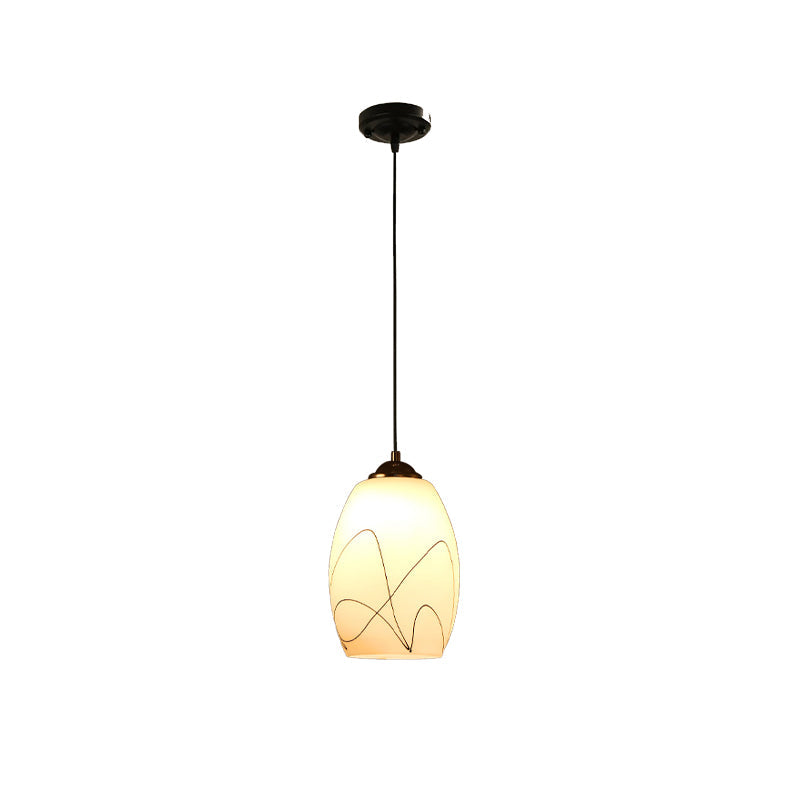 Modern White Glass Tulip Pendant Lamp - 1 Head Black Ceiling Light For Dining Room