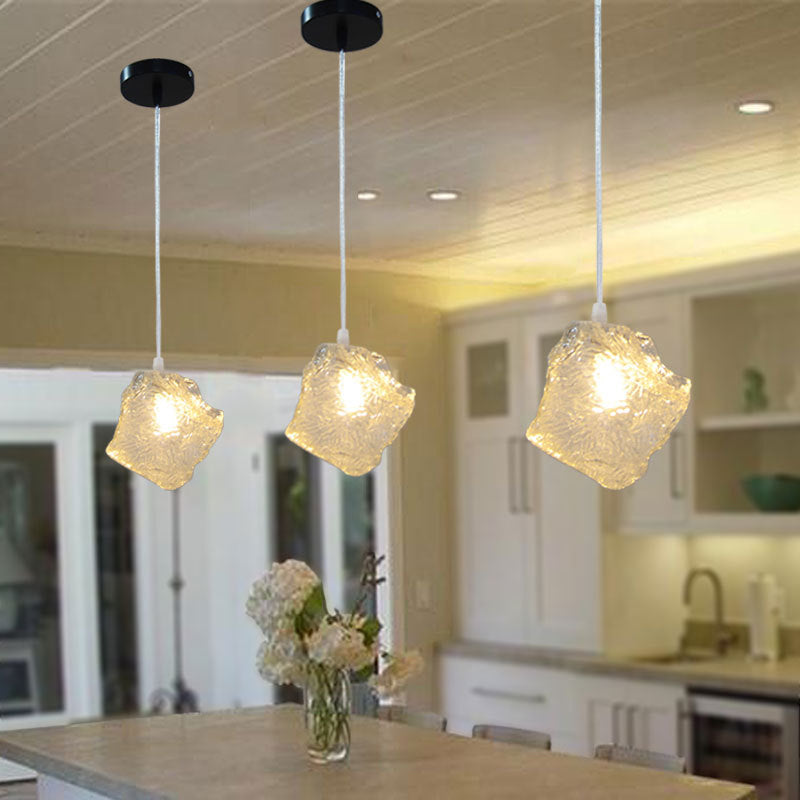 Ice Glass Hanging Ceiling Light - Minimalist Clear Pendant Lamp for Dining Room (1 Light)