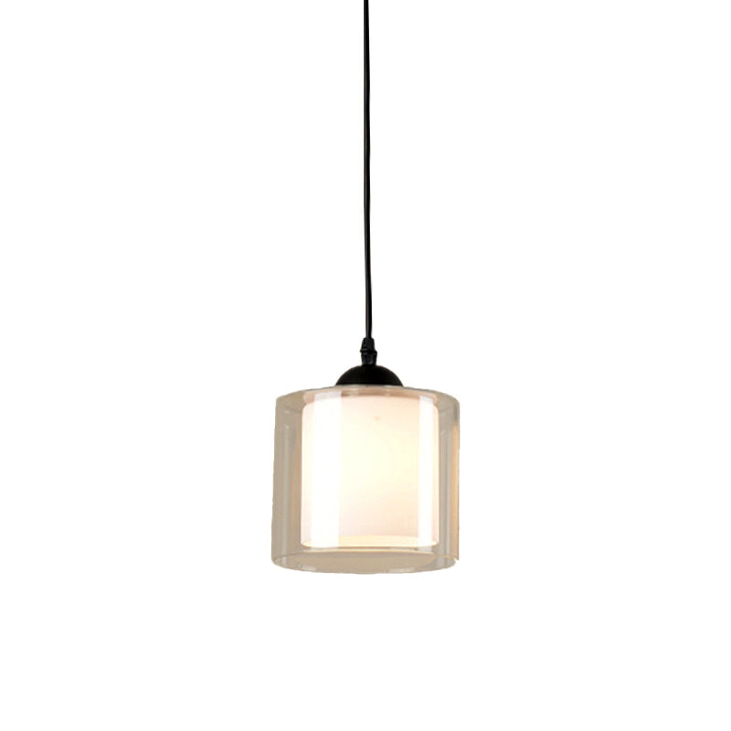 Modern Hanging Glass Pendant Light for Dining Room - Cylinder White, 1-Head Pendant Lighting Fixture