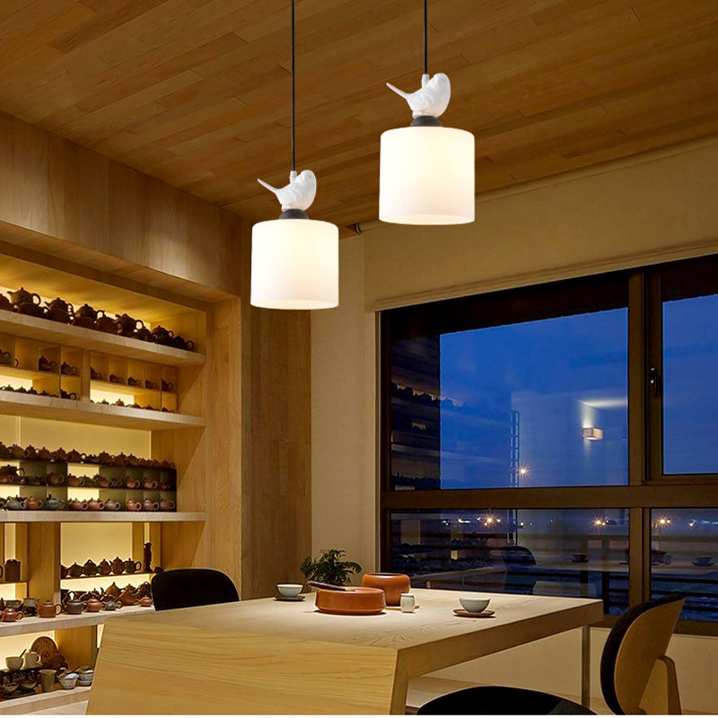 White Glass Cylinder Pendant Light: Simple Style Hanging Lamp with 1 Light Kit