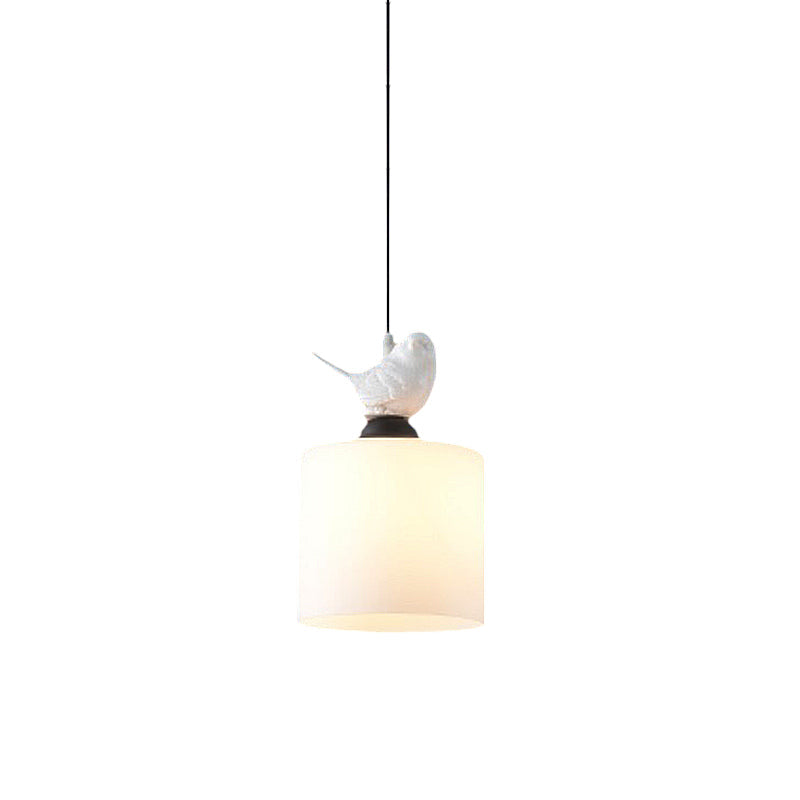 White Glass Cylinder Pendant Light: Simple Style Hanging Lamp with 1 Light Kit