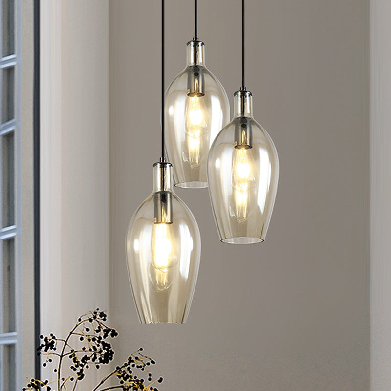 Modern Amber Glass Tulip Pendant Light - Stylish Hanging Ceiling Fixture for Dining Room