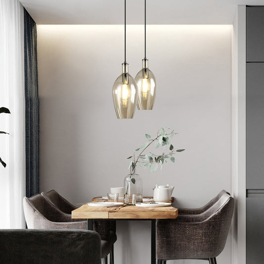 Modern Amber Glass Tulip Pendant Light - Stylish Hanging Ceiling Fixture for Dining Room