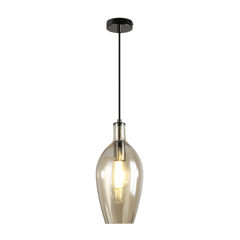 Amber Glass Tulip Pendant Light: Modern Hanging Ceiling Fixture For Dining Room (1 Head)