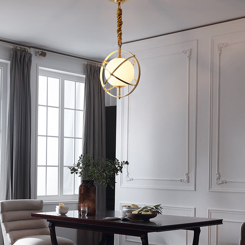 Postmodern Brass Orbit Pendant Light With Glass Shade