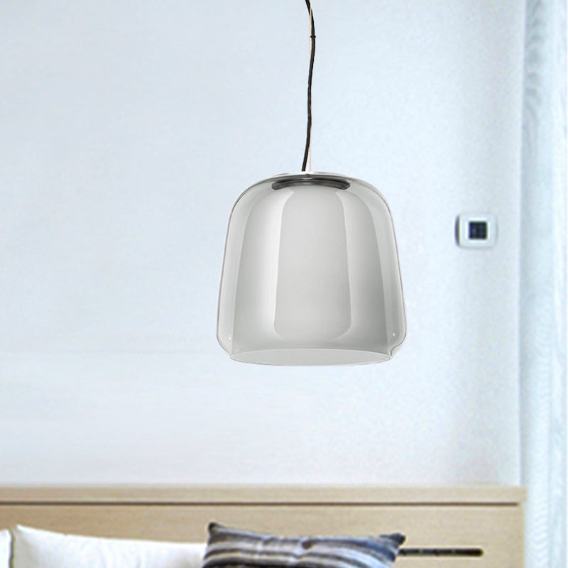 Minimalist Smoke Gray Glass Hanging Lamp: 1-Head Suspension Light For Dining Room