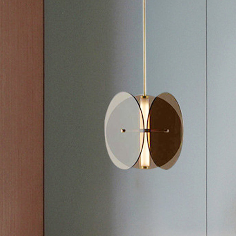 Modern Gold Disc Pendant Light With 1 Black Glass Fixture For Living Room