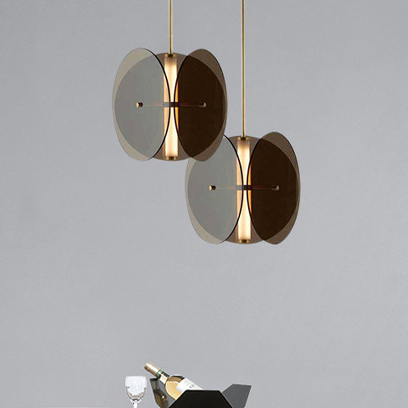 Modern Gold Disc Pendant Light With 1 Black Glass Fixture For Living Room