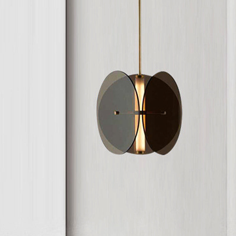 Modern Gold Disc Pendant Light With 1 Black Glass Fixture For Living Room