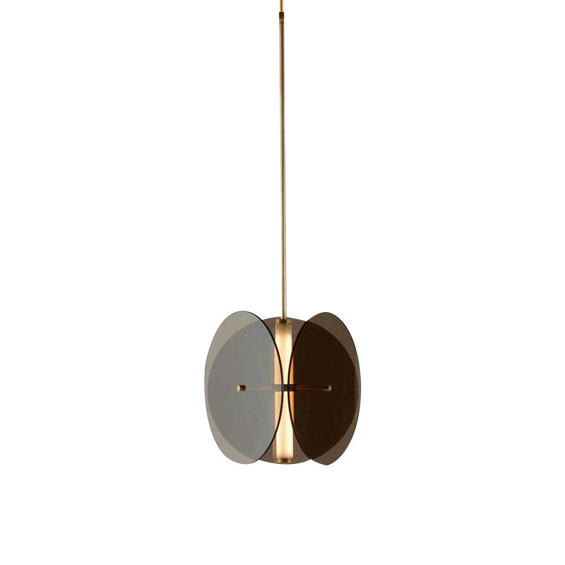 Modern Gold Disc Pendant Light: Sleek Black Glass Hanging Lamp for Living Room