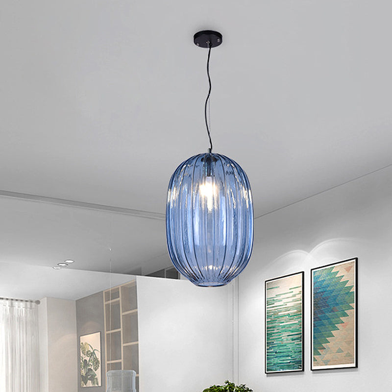 Suspension lanterne en verre à prisme bleu vintage pour suspension de salon