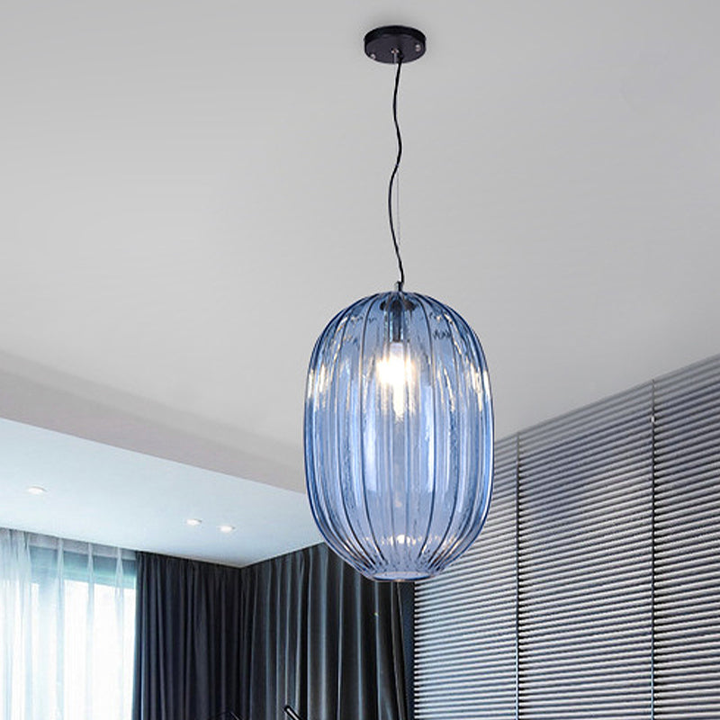 Suspension lanterne en verre à prisme bleu vintage pour suspension de salon