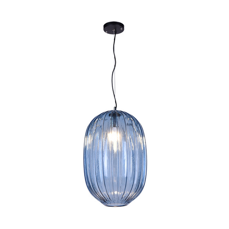 Suspension lanterne en verre à prisme bleu vintage pour suspension de salon