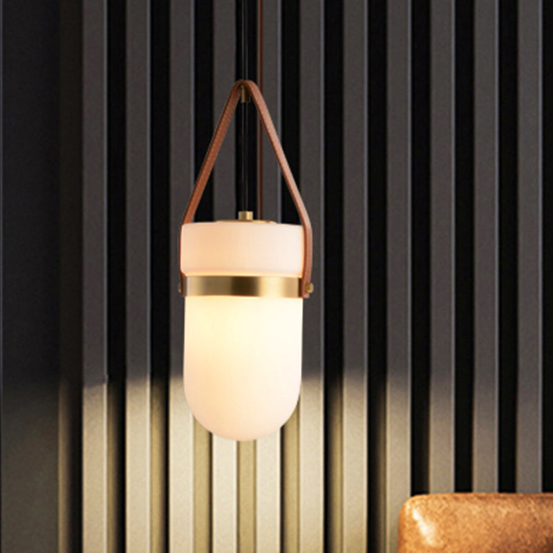 Contemporary White Glass Cylinder Pendant Lamp for Bedroom Ceiling