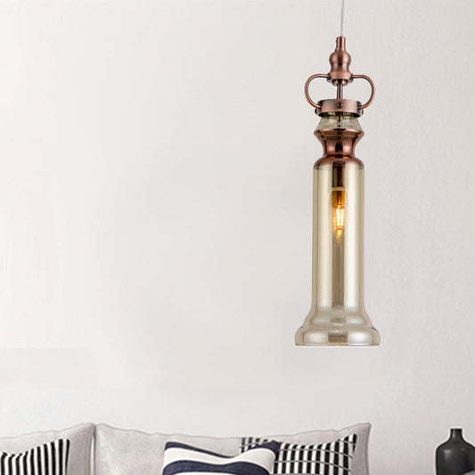 Smoke Gray/Cognac Glass Cylinder Pendant Lamp - Modern 1 Light Ceiling Hanging Light for Bedrooms