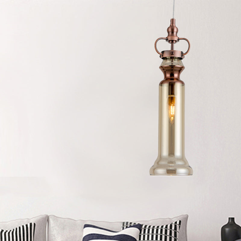 Smoke Gray/Cognac Glass Pendant Lamp: Modern 1-Light Ceiling Light For Bedroom Cognac