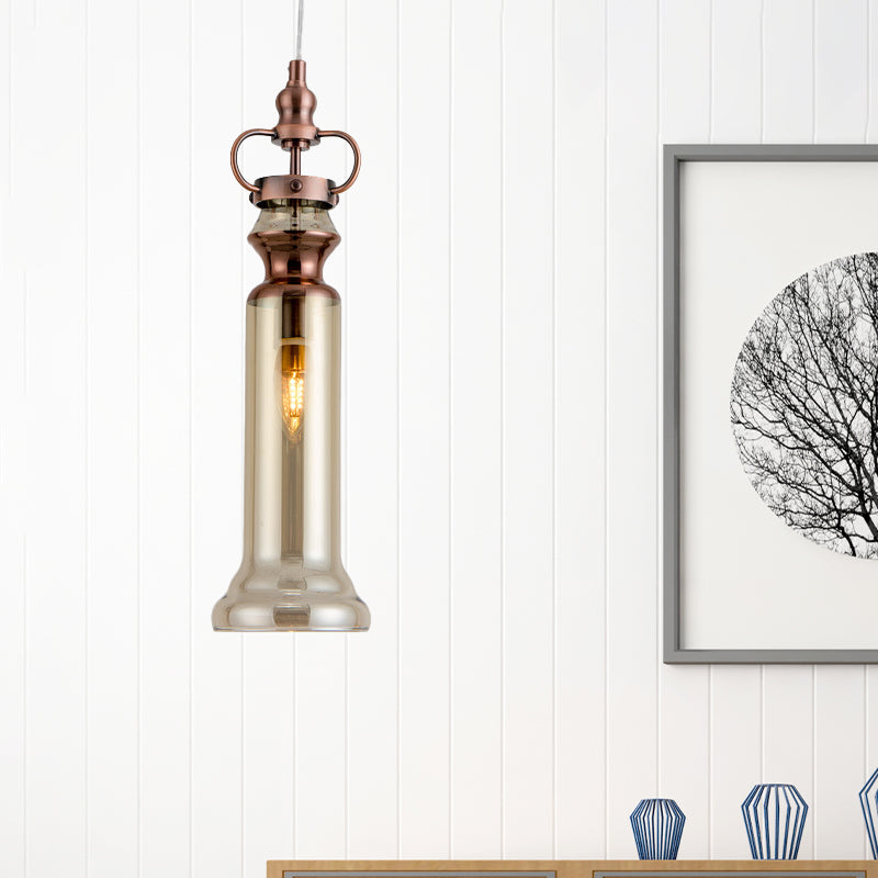 Smoke Gray/Cognac Glass Cylinder Pendant Lamp - Modern 1 Light Ceiling Hanging Light for Bedrooms