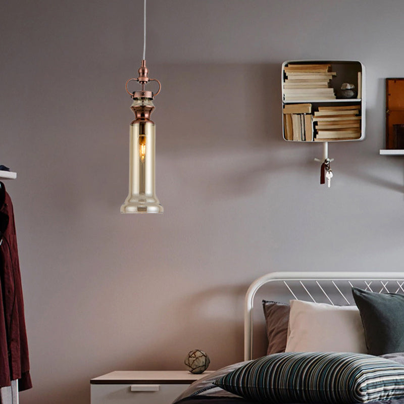 Smoke Gray/Cognac Glass Cylinder Pendant Lamp - Modern 1 Light Ceiling Hanging Light for Bedrooms